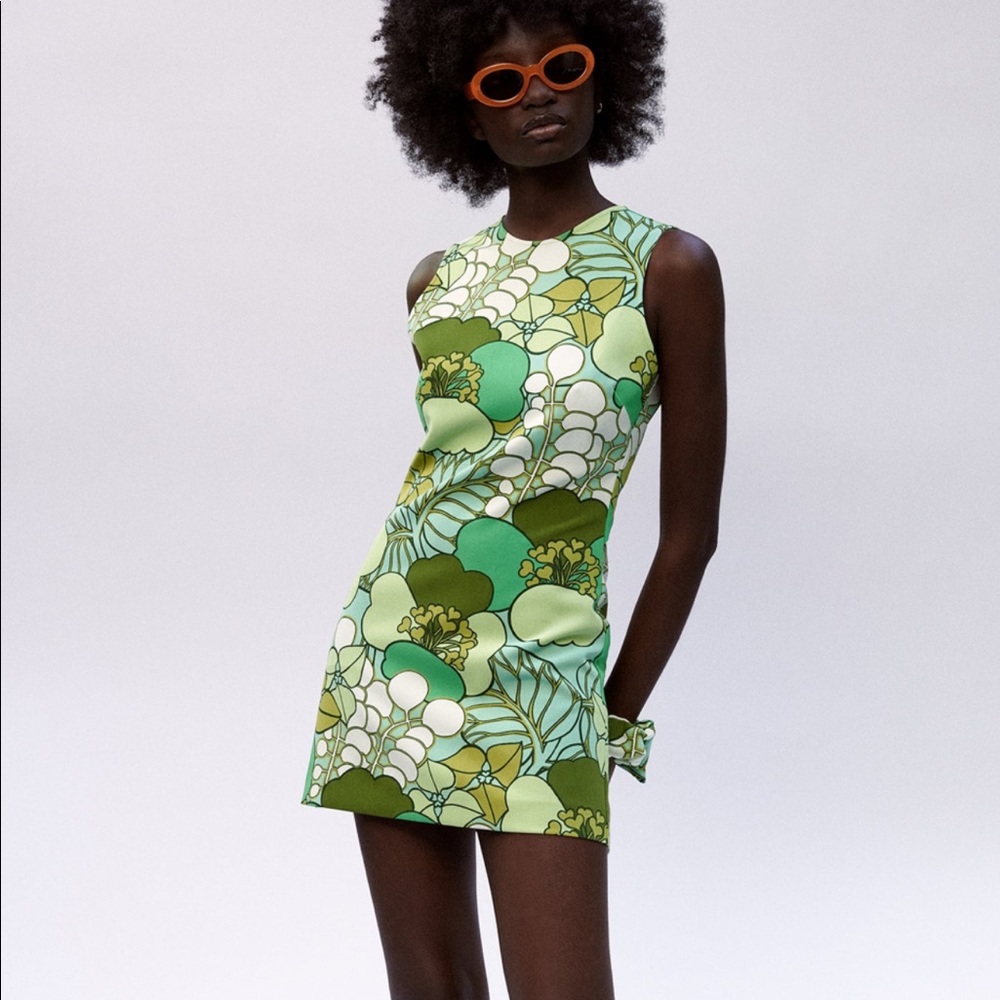 Zara Printed Green Dress with matching Scrunchie